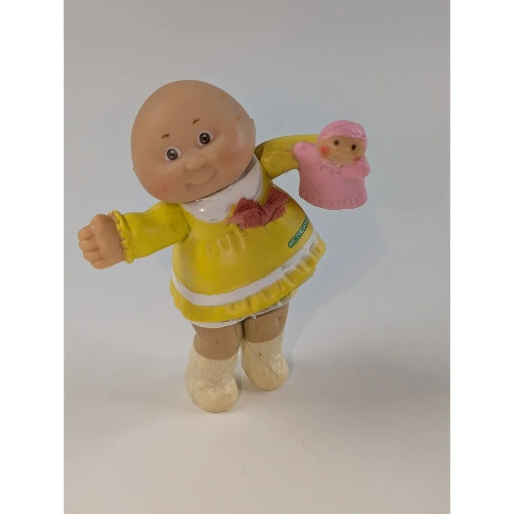 Vintage Cabbage Patch Kids PVC Figures Lot of 2 Baby Dolls w Mini Dolls 1980s